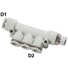 White Push in Fittings Triple Branch Reduced Male Elbow 
