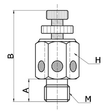 drawing of BESLC M16 | M16 x 1.5 Pneumatic Flow Control Exhaust Silencer