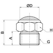drawing of BSLV G04 | G, BSP, BSPP 1/2 Brass Muffler with Stainless Steel Wire Screen