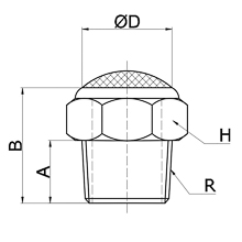 drawing of BSLV 03 | R, PT, BSPT 3/8 Brass Muffler with Stainless Steel Wire Screen Breather Vent