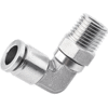 90 Degree Male Elbow 1/2" Tubing, R, PT, BSPT 3/8 Stainless Steel Push in Fitting