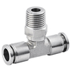 Male Stud Branch Tee 10mm Tubing, R, BSPT 3/8 Stainless Steel Push in Fitting