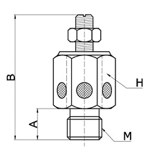 drawing of BESLC-S M20 | M20 x 1.5 Slot Sintered Bronze Silencer Speed Control