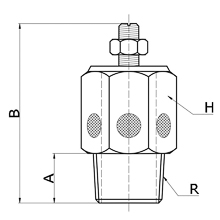 drawing of BESLC-S 04 | R, PT, BSPT 1/2 Slot Pneumatic Speed Control Silencer Valve