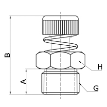 drawing of BESLD G02 | G, BSP, BSPP 1/4 Brass Spring Loaded Adjustable Pneumatic Muffler