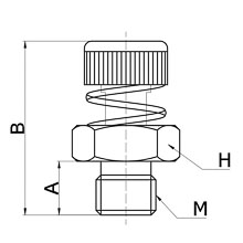 drawing of BESLD M10x 1.25 | M10 x 1.25 Pneumatic Brass Spring Flow Control Silencer