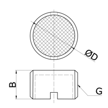 drawing of BFSL G04 | G, BSP, BSPP 1/2 Flat Type Sintered Bronze Muffler with Slot