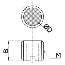 drawing of BFSL M10 x 1.25 | M10 x 1.25 Slot Brass Muffler with Sintered Bronze Element