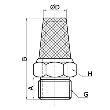 drawing of BSL G02 | G, BSP, BSPP 1/4 Sintered Brass Exhaust Silencer