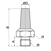 drawing of BSL M6 | M6 x 1.0 Sintered Brass Silencer