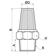 drawing of BSL 08 | R, PT, BSPT 1 Male Thread Sintered Bronze Muffler