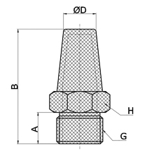 drawing of BSLE G02 | G, BSP, BSPP 1/4 Hexagon Sintered Bronze Conical Silencer