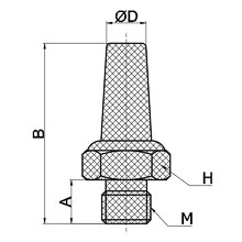 drawing of BSLE M10 x 1.25 | M10 x 1.25 Conical Sintered Bronze Muffler with Hexagonal Head