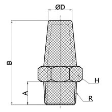 drawing of BSLE 02 | R, PT, BSPT 1/4 Hexagon Sintered Bronze Muffler