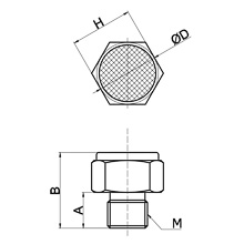 drawing of BSSM M10 | M10 x 1 Sintered Stainless Steel Breather Vent Pneumatic Silencer with Brass Base