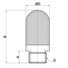 drawing of PSE G03 | G, BSP, BSPP 3/8 Porous Polyethylene Pneumatic Muffler