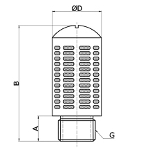 drawing of PSL G04 | G, BSP, BSPP 1/2 Plastic Muffler with Granulate Filling
