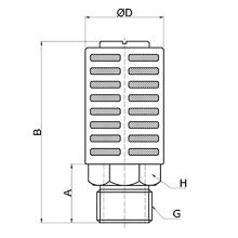 drawing of PST G04 | G, BSP, BSPP 1/2 Porous Plastic Pneumatic Silencer