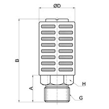 drawing of PST G03 | G, BSP, BSPP 3/8 Porous Plastic Pneumatic Muffler