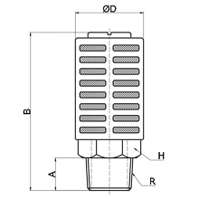 drawing of PST 01 | R, PT, BSPT 1/8 Porous Plastic Muffler