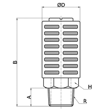 drawing of PST 03 | R, PT, BSPT 3/8 Porous Plastic Air Line Muffler