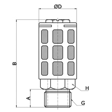 drawing of PSU G04 | G, BSP, BSPP 1/2 Porous Plastic Exhaust Air Line Silencer