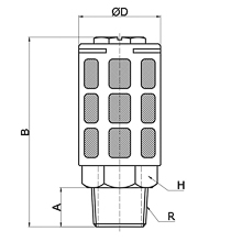drawing of PSU 02 | R, PT, BSPT 1/4 Porous Plastic Silencer