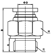 drawing of PC 04-M5 | Push in Fitting - Male Straight | 4mm O.D Tubing, M5 x 0.8 Male Thread