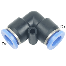 90 Degree Union Elbow Reducer 8mm Tubing x 6mm Tubing Push in Fitting