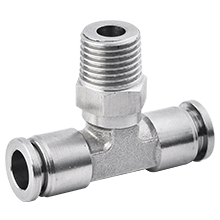 Male Branch Tee 3/8" Tubing, R, PT, BSPT 1/4 Stainless Steel Push in Fitting